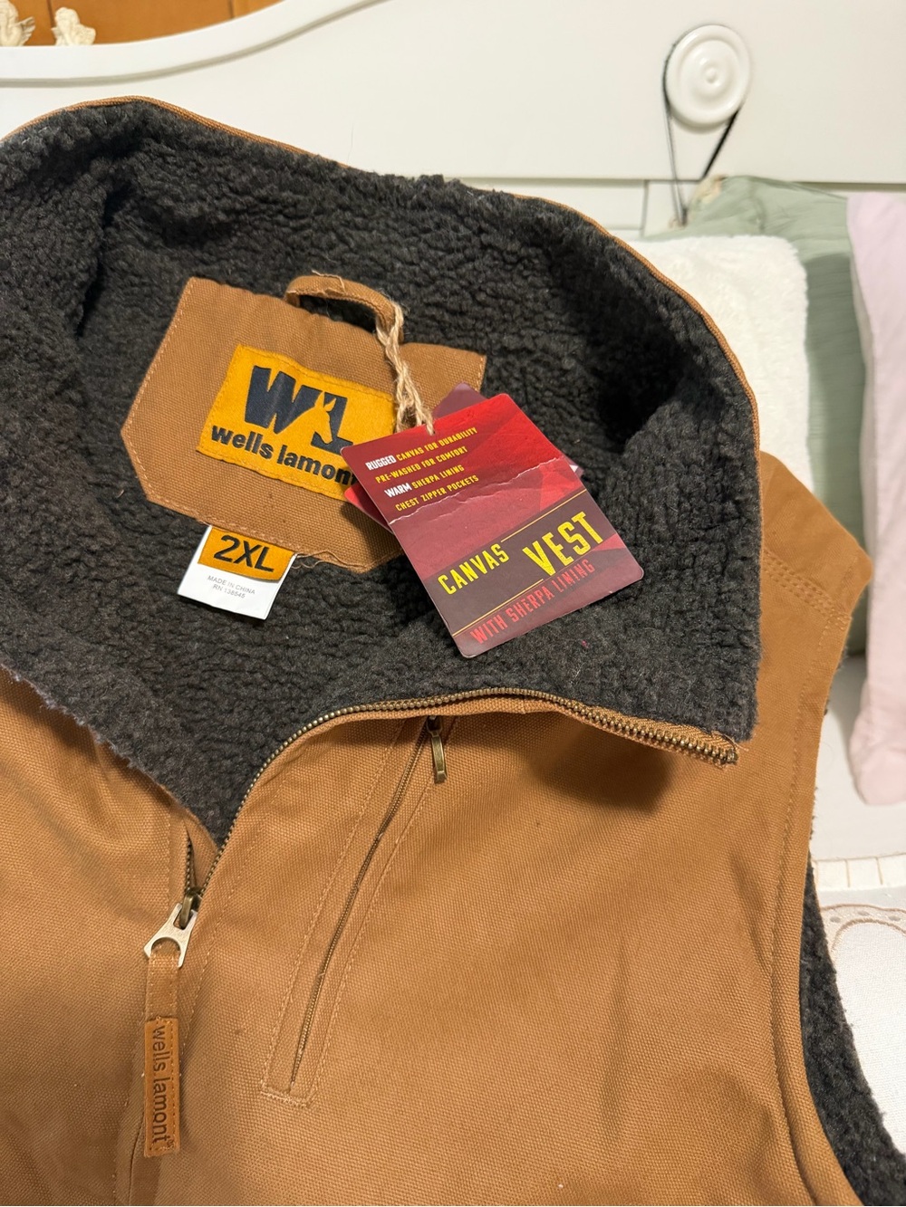 Wells Lamont Men’s Canvas Sherpa - Lined Work Vest 2 XL